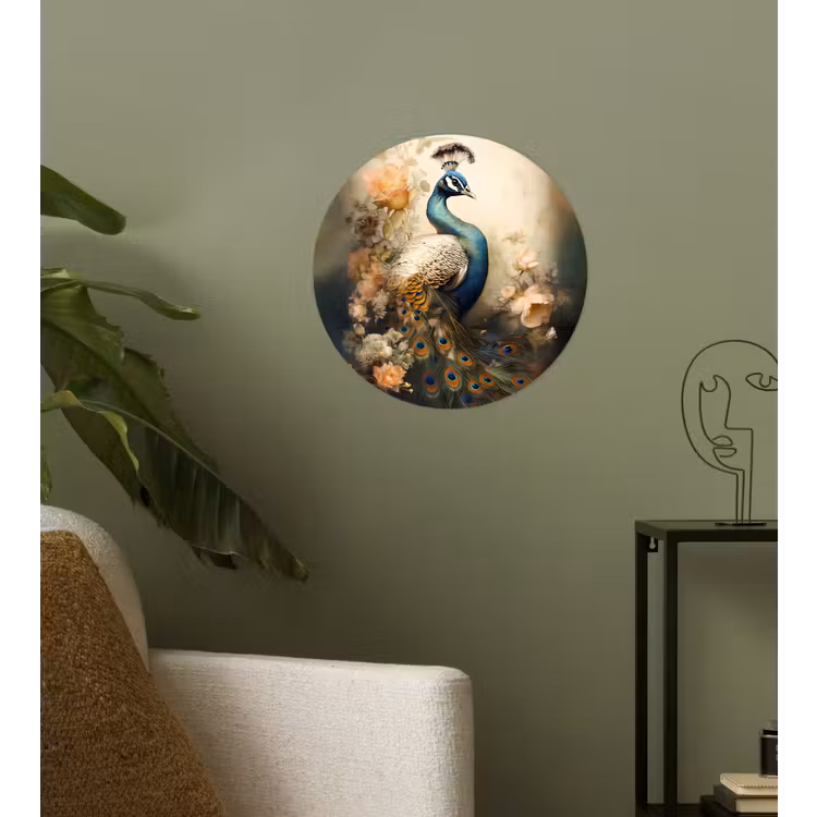 Behangcirkel - Pauw - Pauwenveren - Bloemen - Vogels - Botanisch — 3