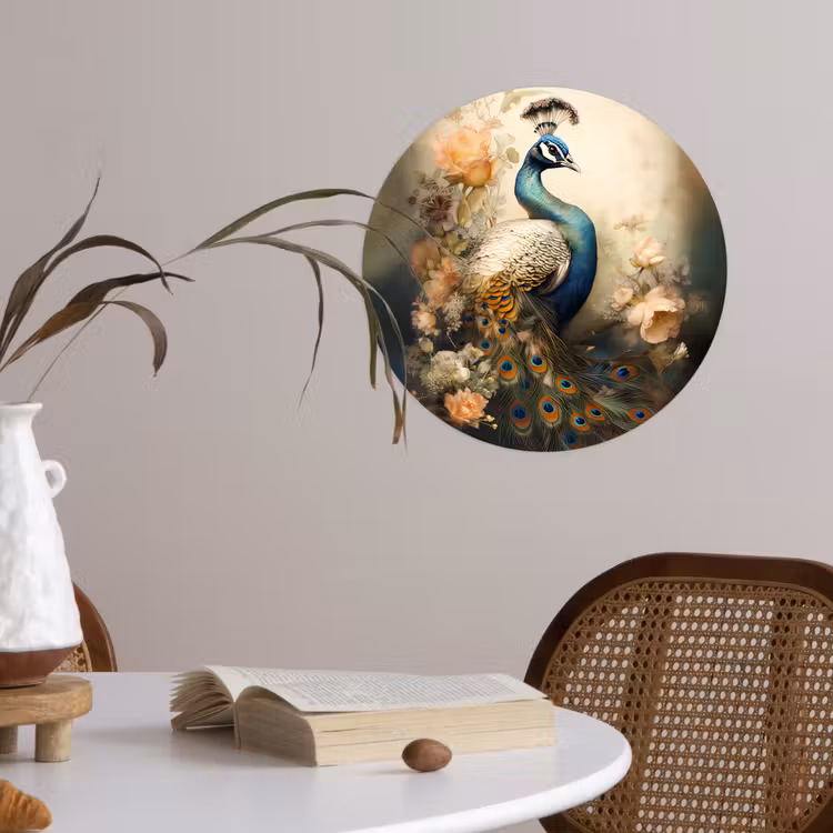 Behangcirkel - Pauw - Pauwenveren - Bloemen - Vogels - Botanisch — 4