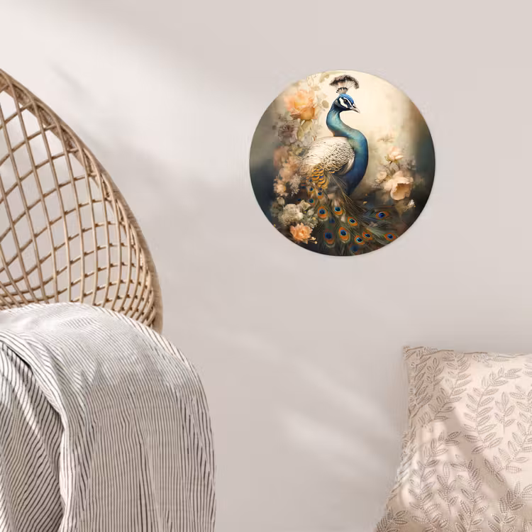 Behangcirkel - Pauw - Pauwenveren - Bloemen - Vogels - Botanisch — 5