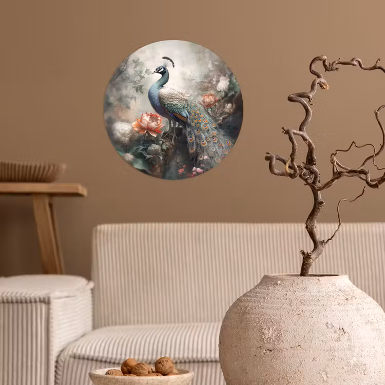 Behangcirkel - Pauw - Pauwenveren - Vogel - Jungle - Bloemen — 2