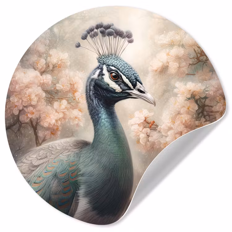 Behangcirkel - Pauw - Vogels - Bloemen - Boom - Botanisch — 1