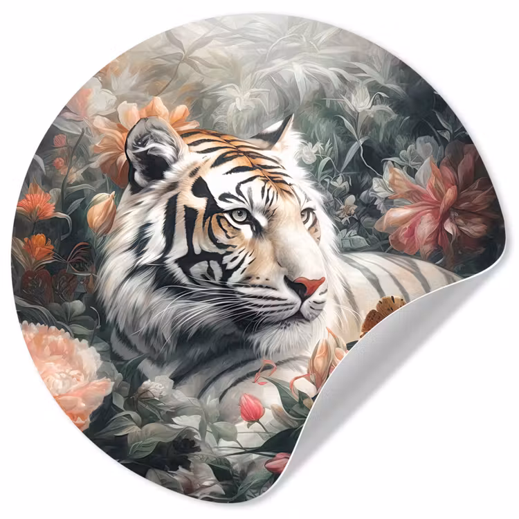 Behangcirkel - Tijger - Wilde dieren - Bloemen - Jungle — 1