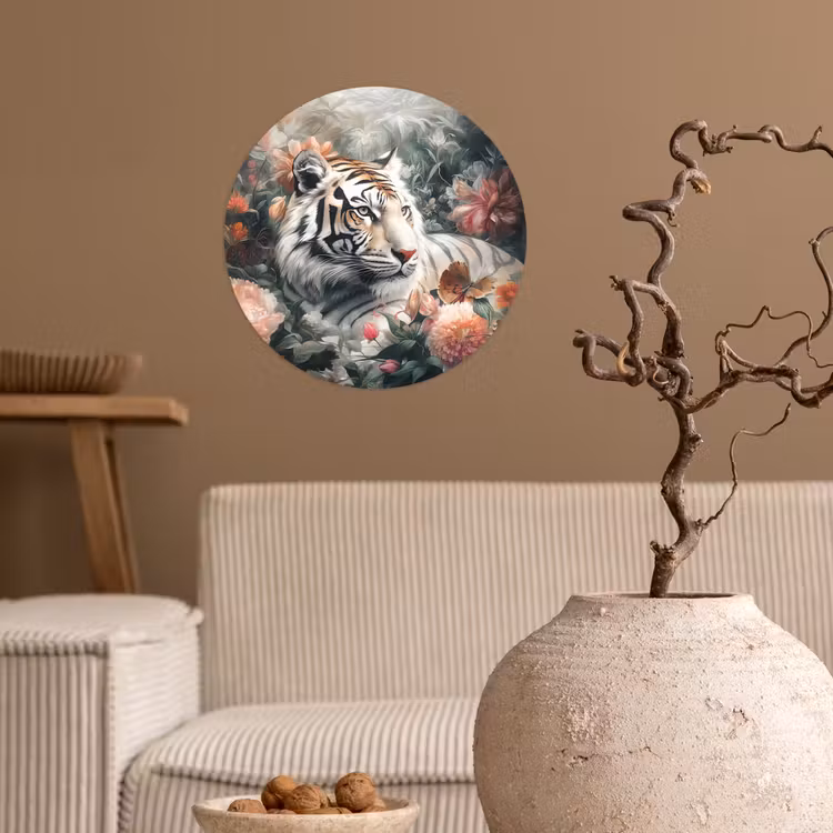 Behangcirkel - Tijger - Wilde dieren - Bloemen - Jungle — 2