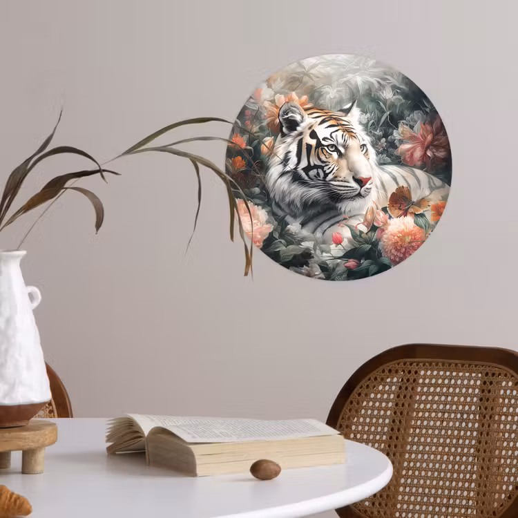 Behangcirkel - Tijger - Wilde dieren - Bloemen - Jungle — 4