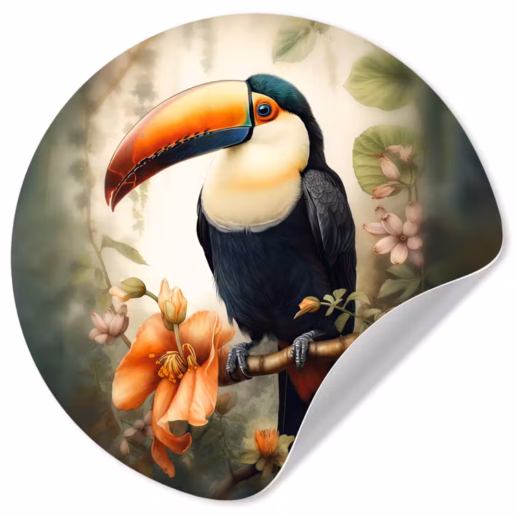 Behangcirkel - Toekan - Vogel - Bloemen - Planten — 1