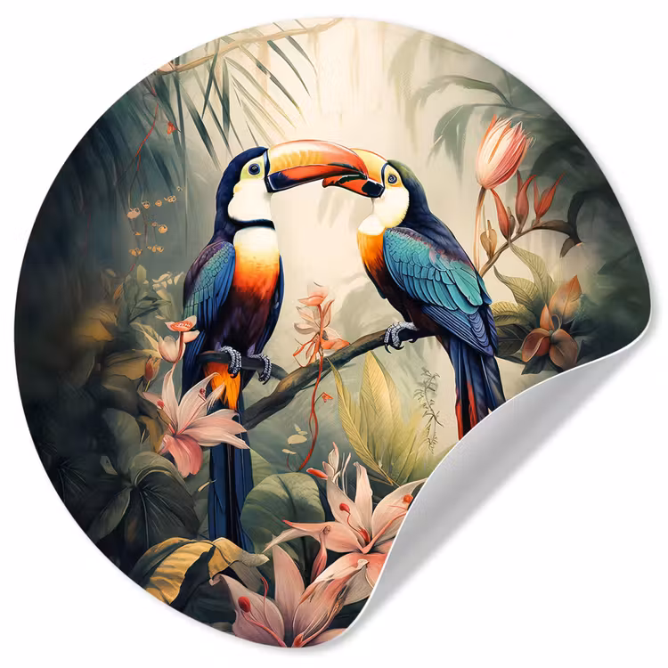 Behangcirkel - Toekan - Vogels - Bloemen - Natuur - Jungle — 1