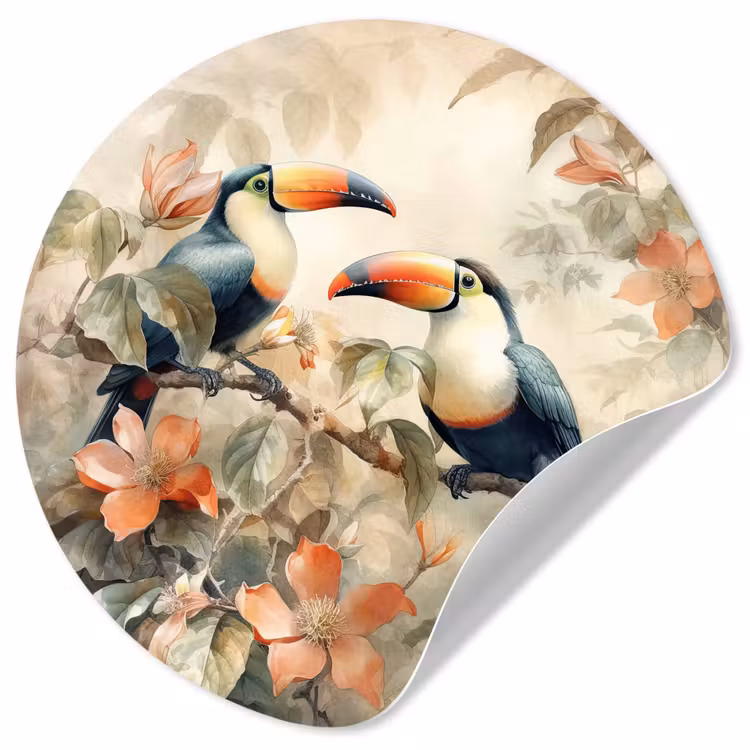 Behangcirkel - Toekan - Vogels - Bloemen - Tak — 1