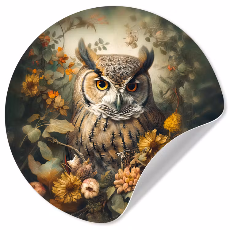 Behangcirkel - Uil - Vogels - Bloemen - Natuur — 1