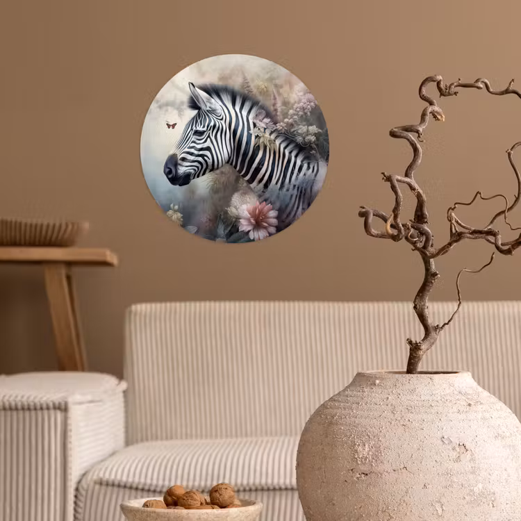 Behangcirkel - Zebra - Wilde dieren - Vlinder - Bloemen — 2