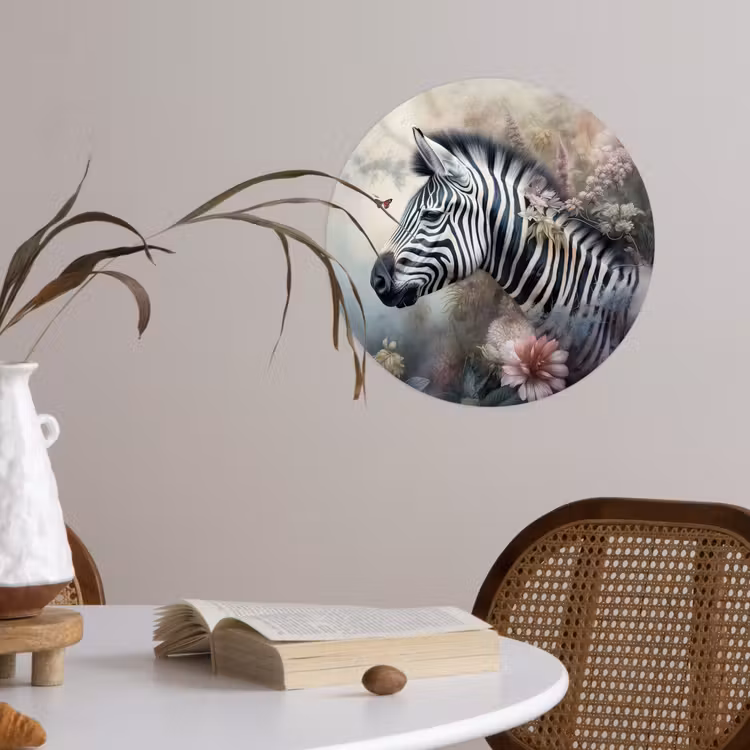 Behangcirkel - Zebra - Wilde dieren - Vlinder - Bloemen — 4