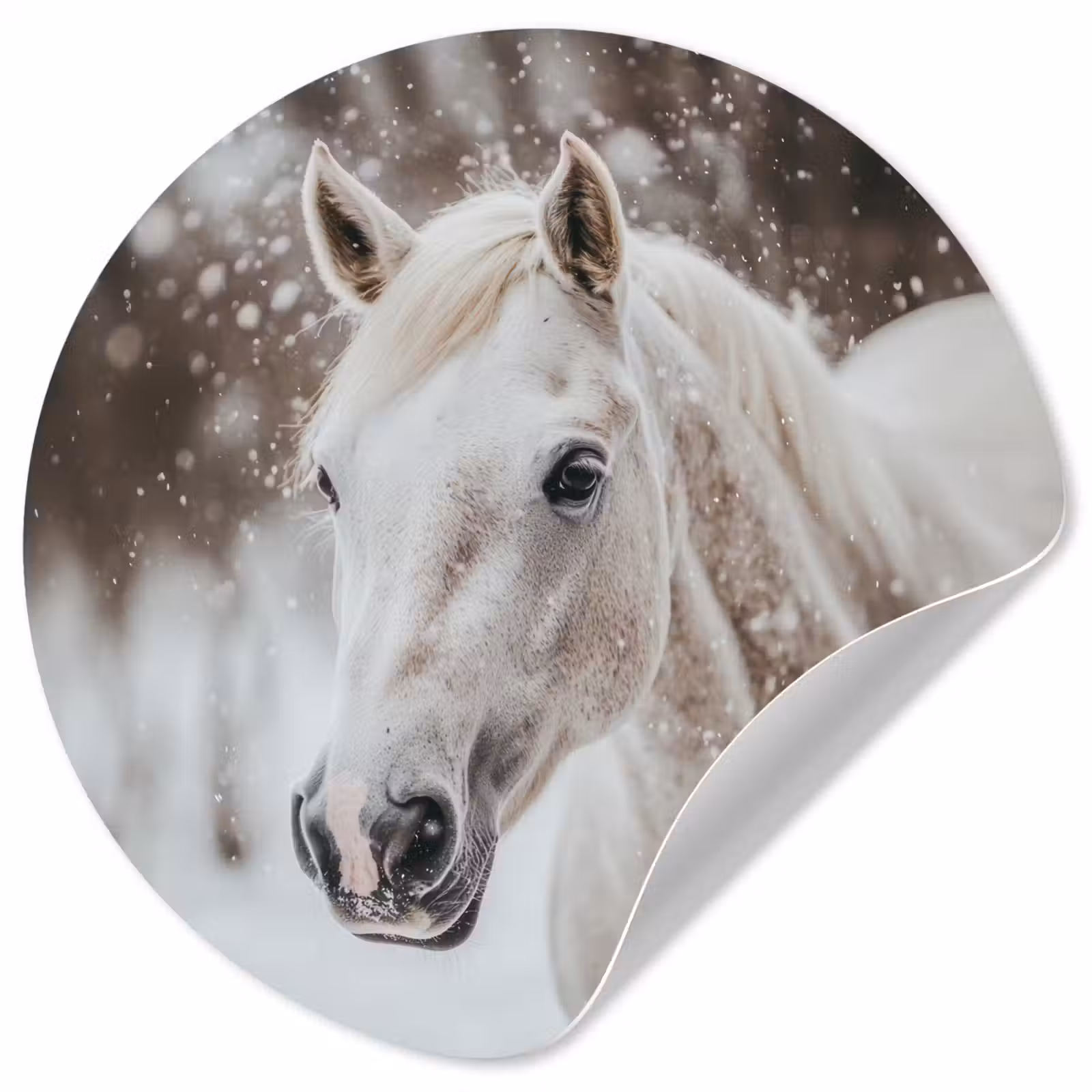 Behangcirkel - Paard - Wit - Winter - Natuur - Sneeuw - Dieren — 1