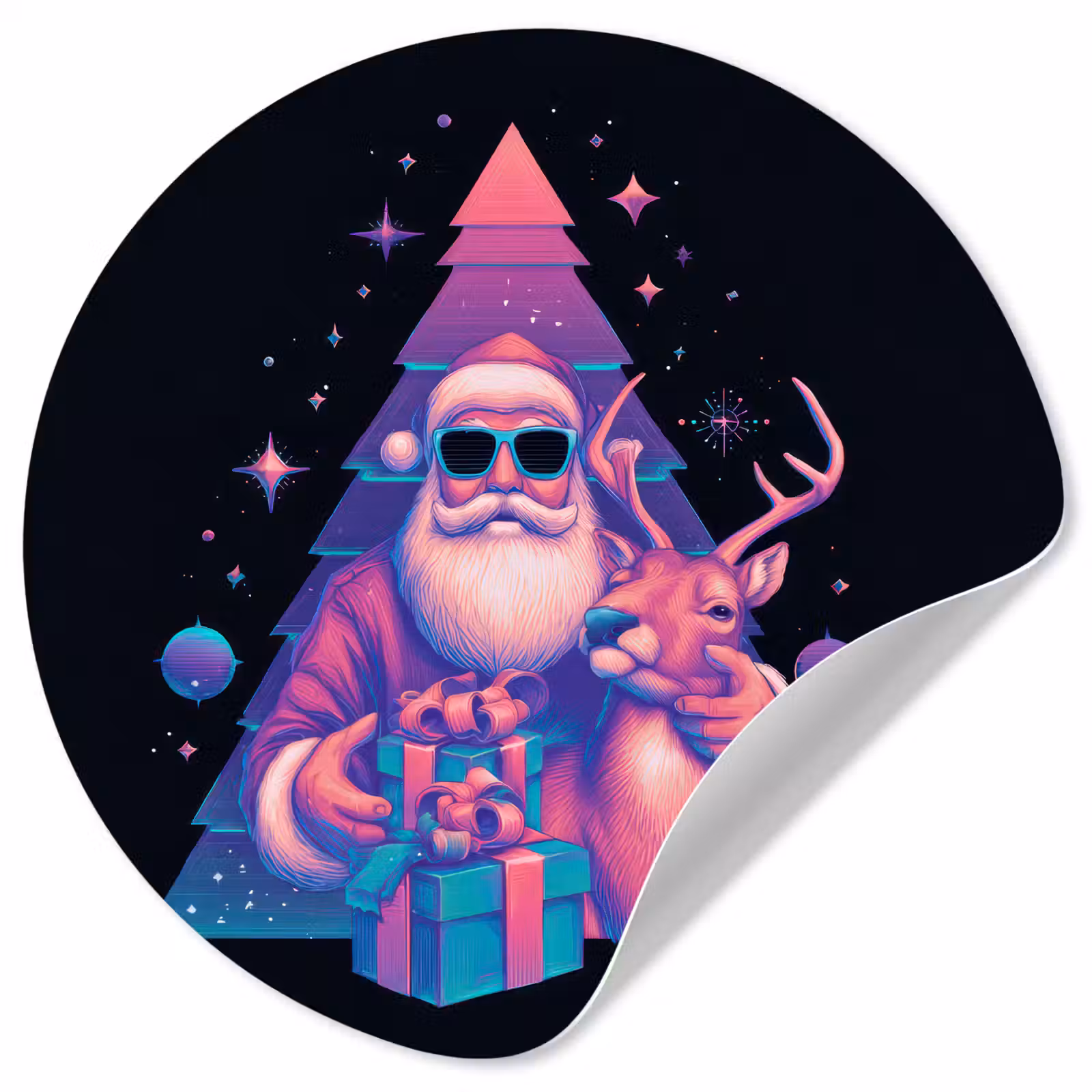 Behangcirkel - Retro - Kerstman - Rendieren - Kerstboom — 1