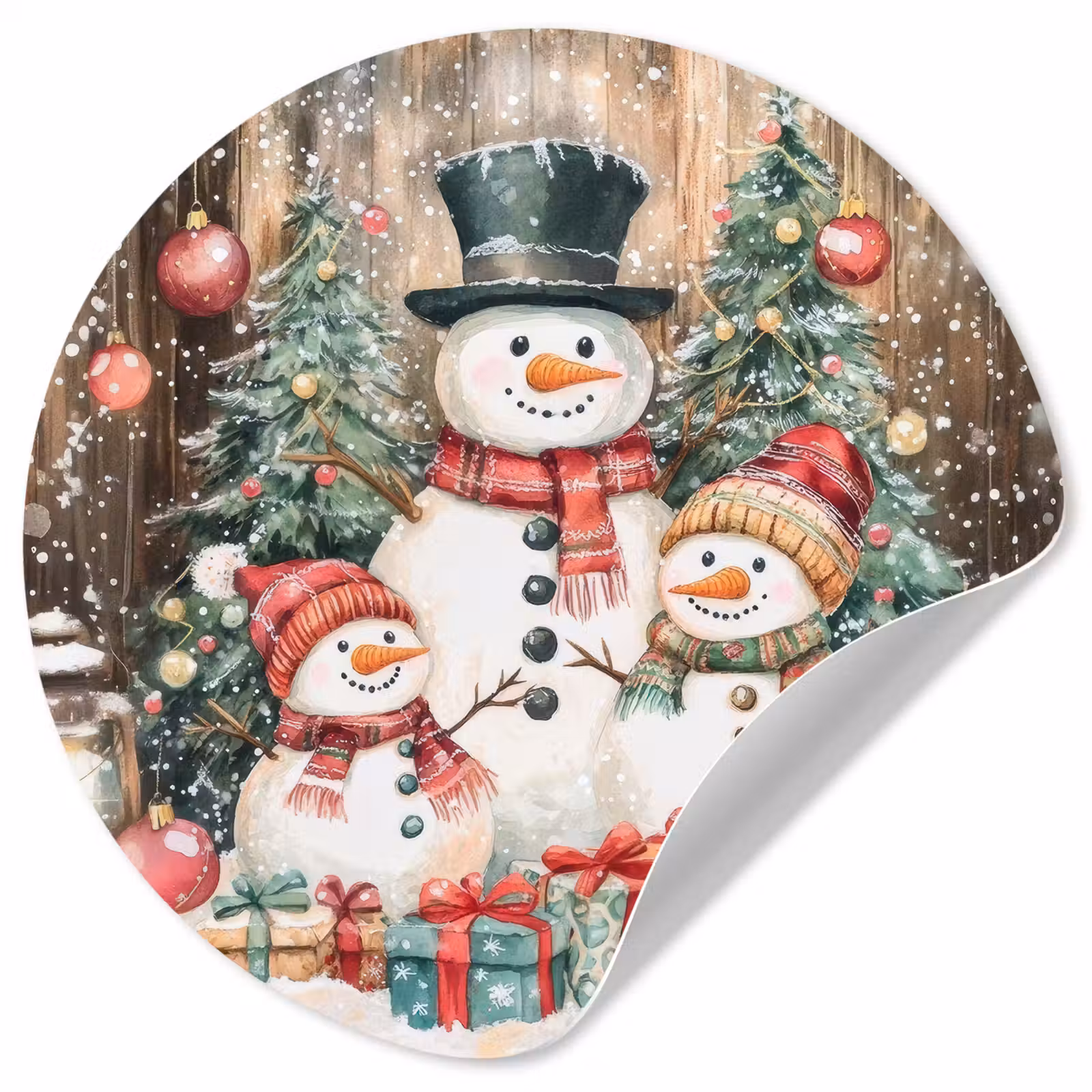 Behangcirkel - Sneeuwpop - Familie - Kleurrijk — 1