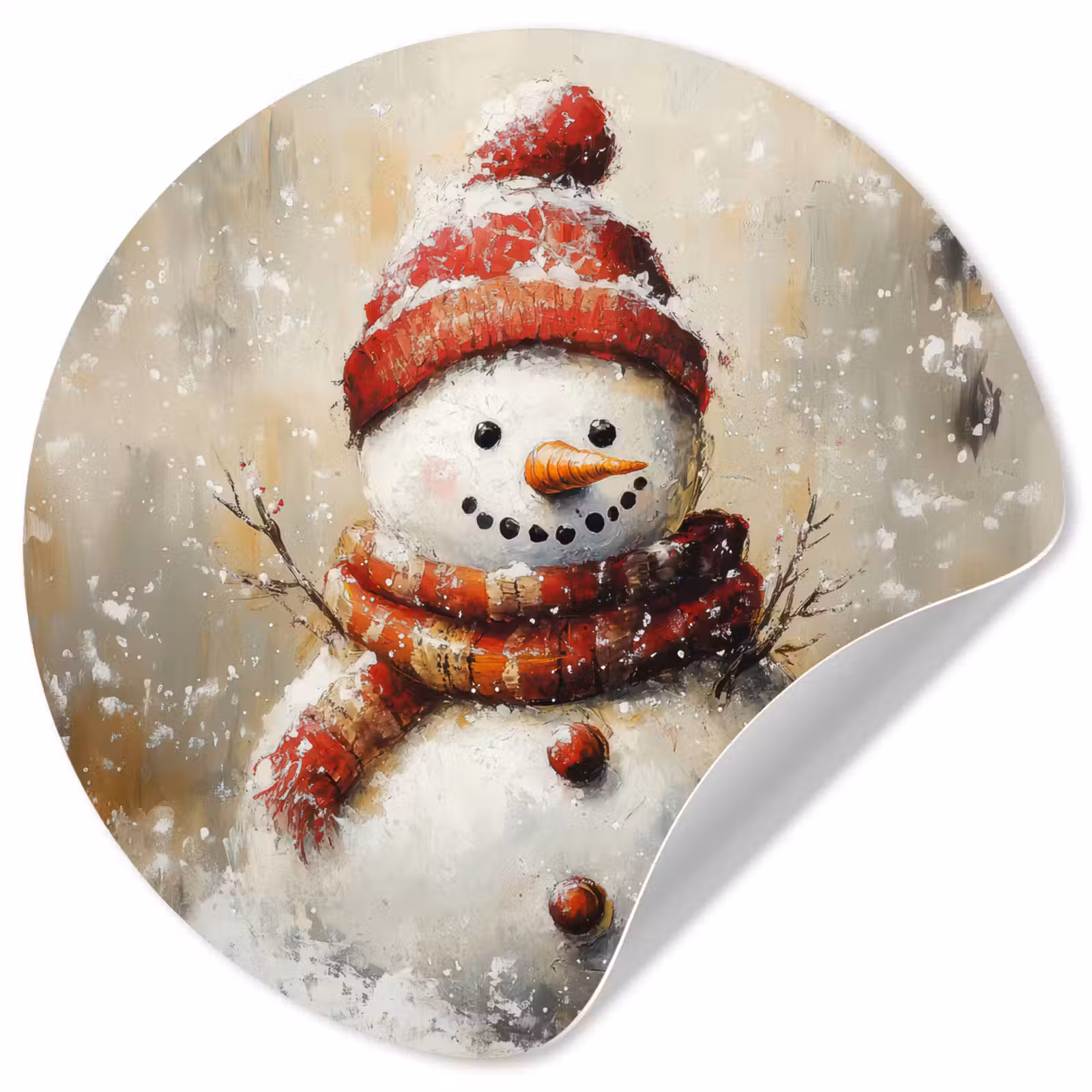 Behangcirkel - Sneeuwpop - Winter - Sneeuw - Beige — 1