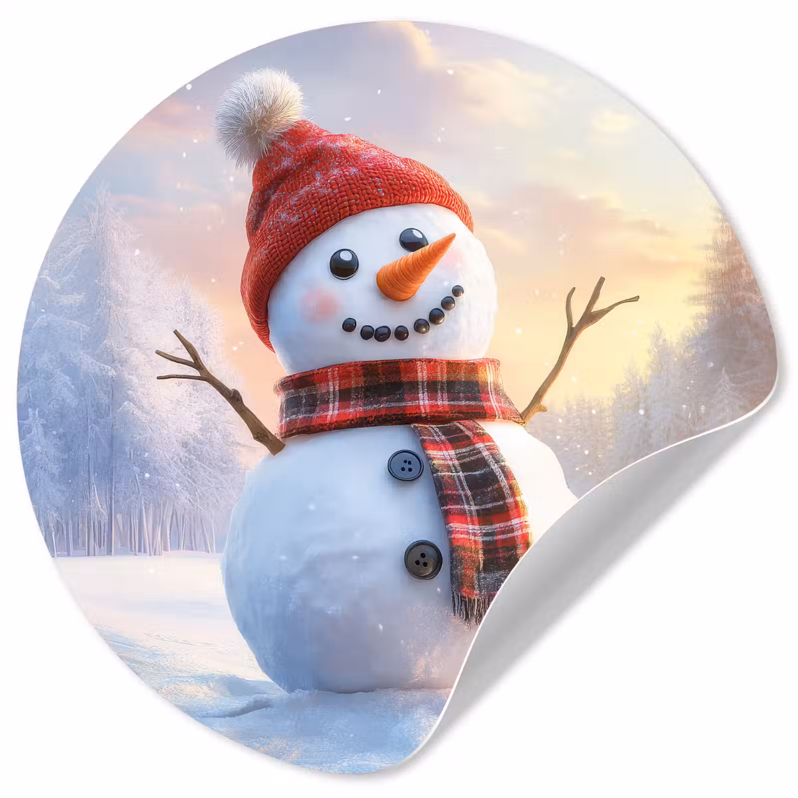 Behangcirkel - Sneeuwpop - Zonsondergang - Wit — 1