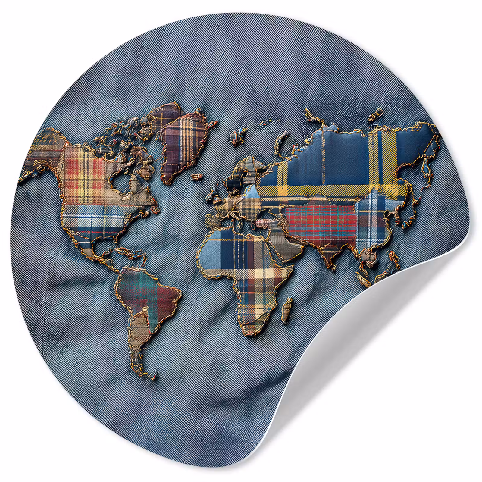 Behangcirkel - Wereldkaart - Denim - Textiel — 1
