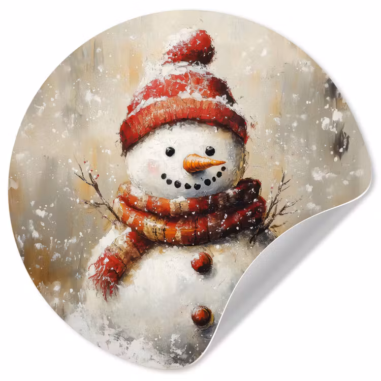 Behangcirkel - Sneeuwpop - Winter - Sneeuw - Beige — 1