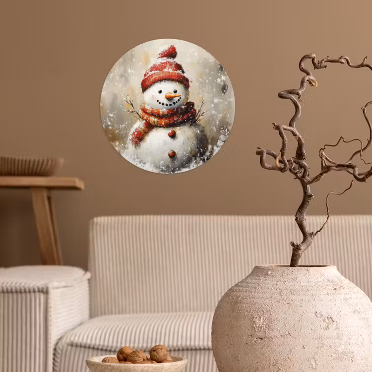 Behangcirkel - Sneeuwpop - Winter - Sneeuw - Beige — 2