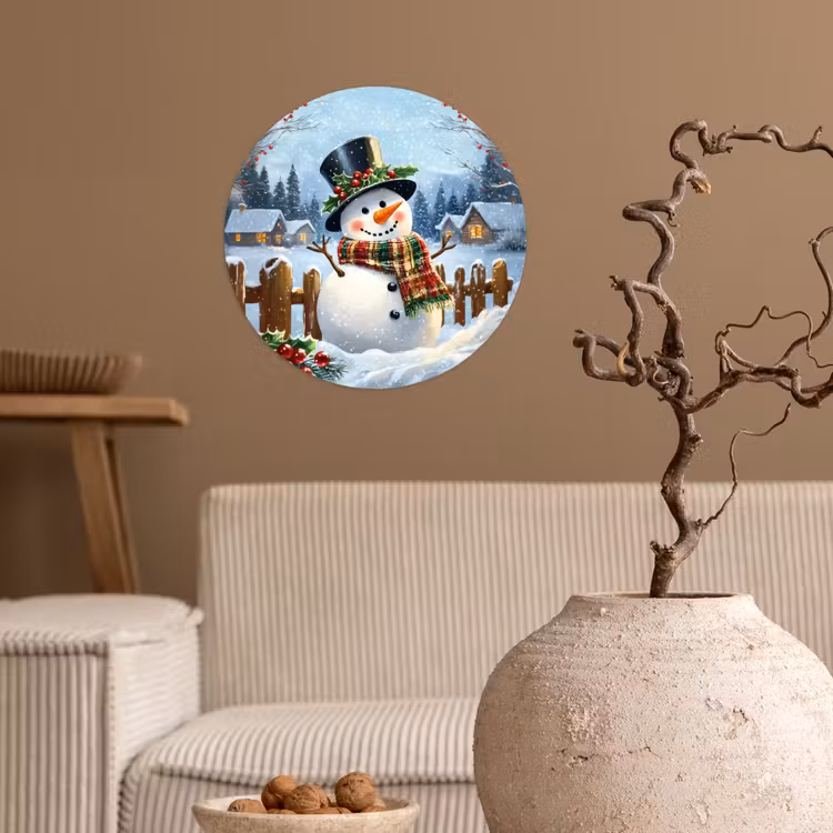 Behangcirkel - Sneeuwpop - Winterdorp - Kleurrijk — 2