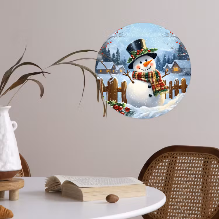 Behangcirkel - Sneeuwpop - Winterdorp - Kleurrijk — 4