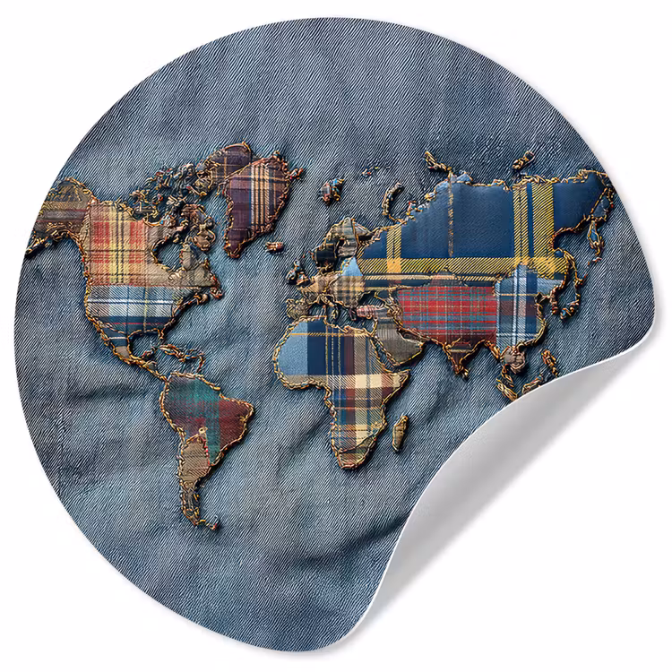 Behangcirkel - Wereldkaart - Denim - Textiel — 1