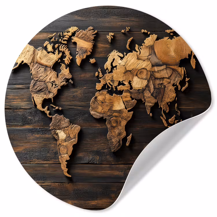 Behangcirkel - Wereldkaart - Hout - Mozaïek — 1