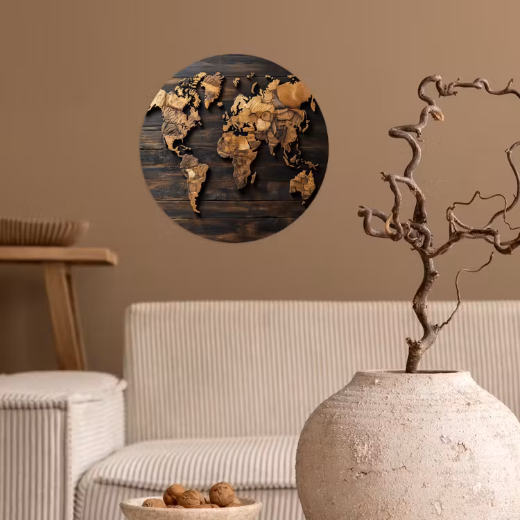 Behangcirkel - Wereldkaart - Hout - Mozaïek — 2