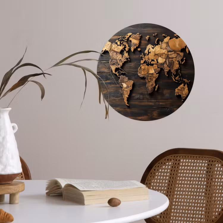 Behangcirkel - Wereldkaart - Hout - Mozaïek — 4