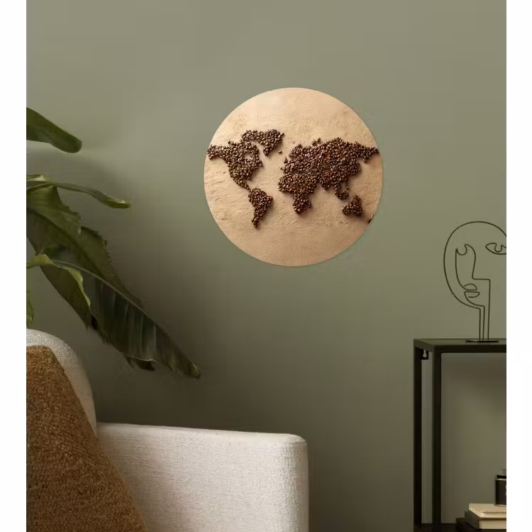Behangcirkel - Wereldkaart - Zandkleur - Koffiebonen — 3