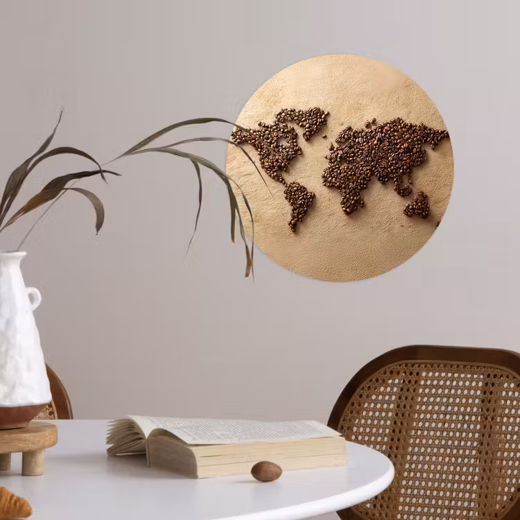 Behangcirkel - Wereldkaart - Zandkleur - Koffiebonen — 4