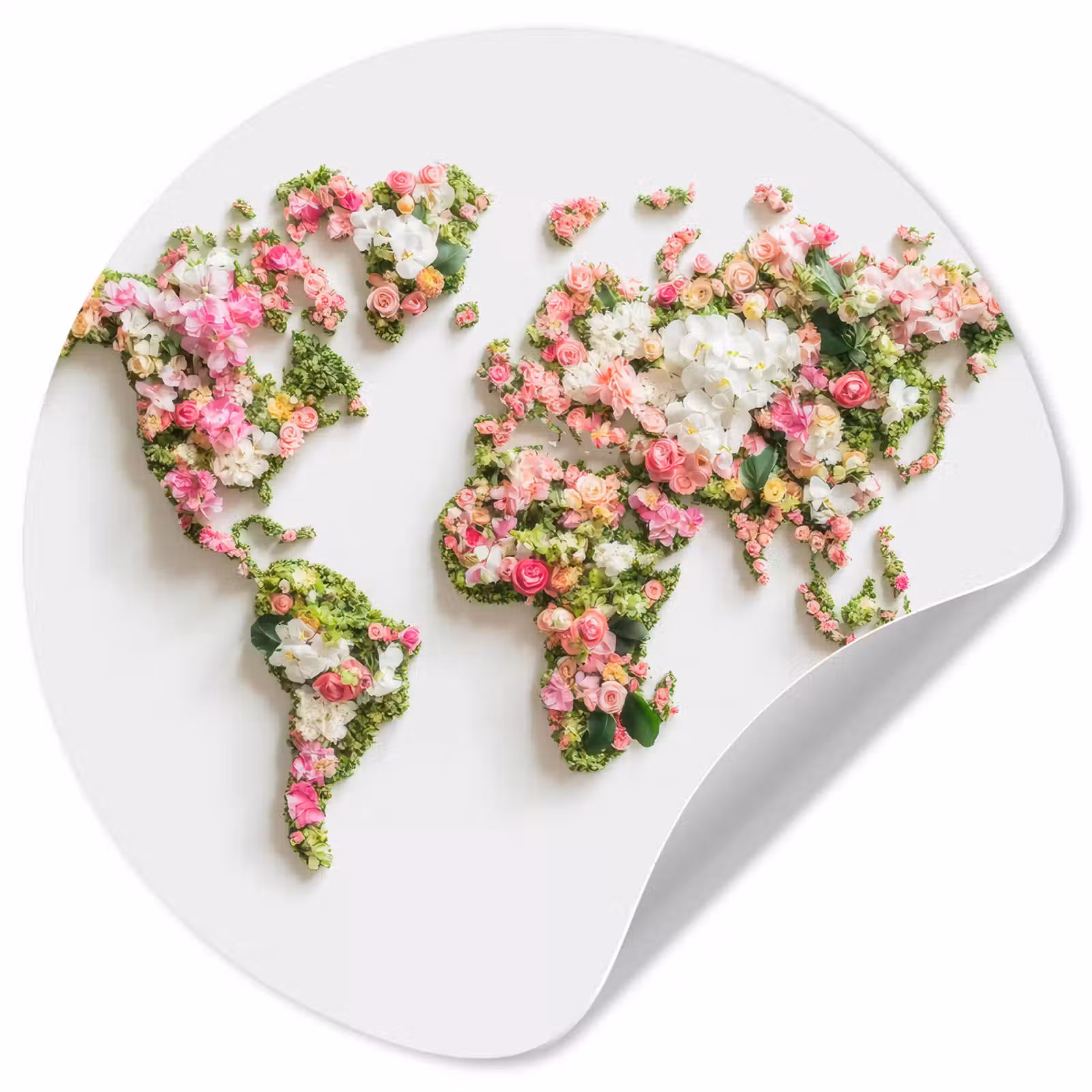 Behangcirkel - Wereldkaart - Bloemen - Subtiel — 1