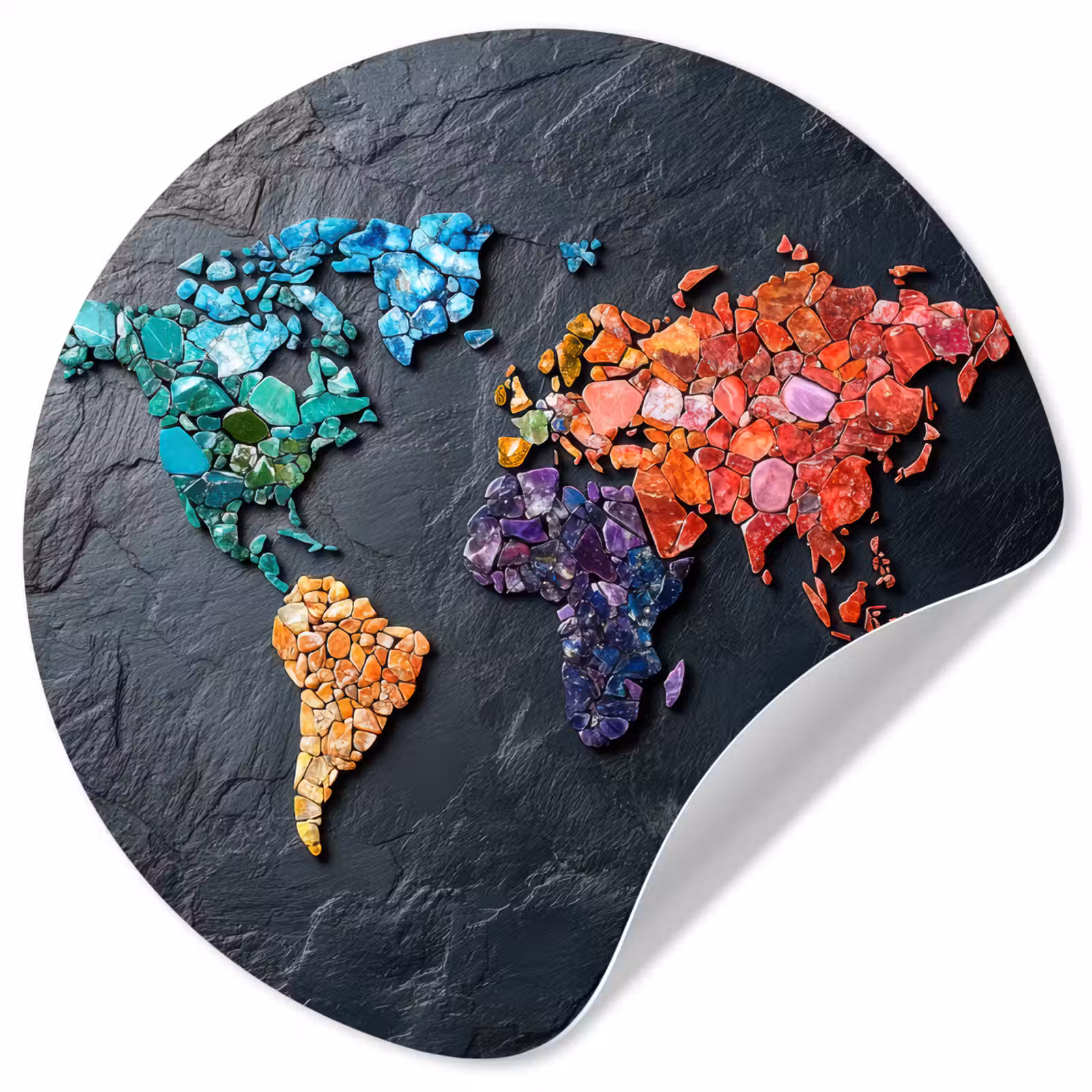 Behangcirkel - Wereldkaart - Edelstenen - Regenboog - Ruw — 1