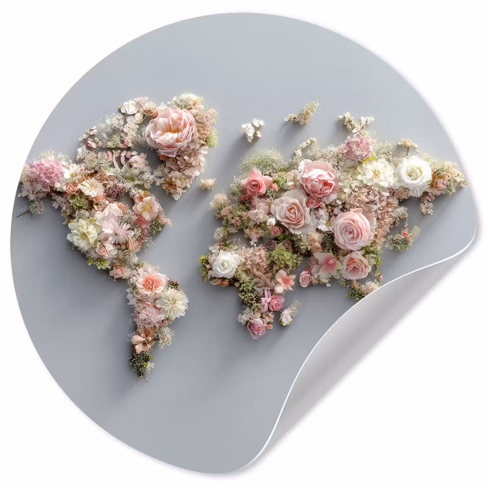Behangcirkel - Wereldkaart - Rozen - Roze — 1