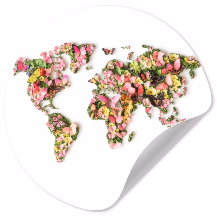 Behangcirkel - Wereldkaart - Bloemen - Felgekleurd — 1