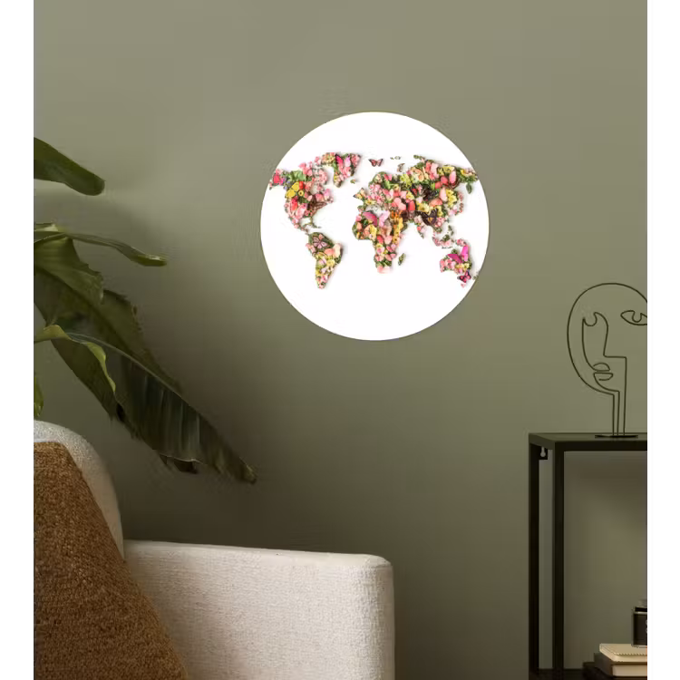 Behangcirkel - Wereldkaart - Bloemen - Felgekleurd — 3