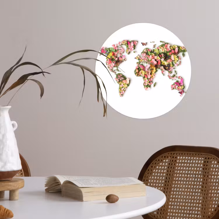 Behangcirkel - Wereldkaart - Bloemen - Felgekleurd — 4