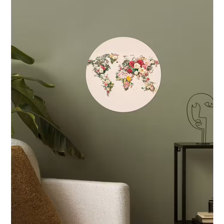 Behangcirkel - Wereldkaart - Bloemen - Roze — 3