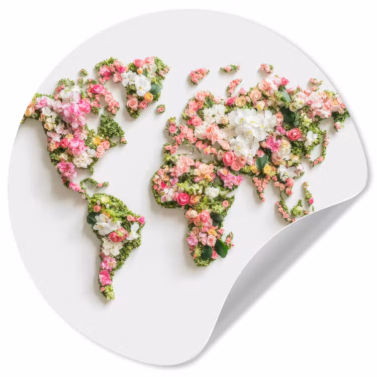 Behangcirkel - Wereldkaart - Bloemen - Subtiel — 1