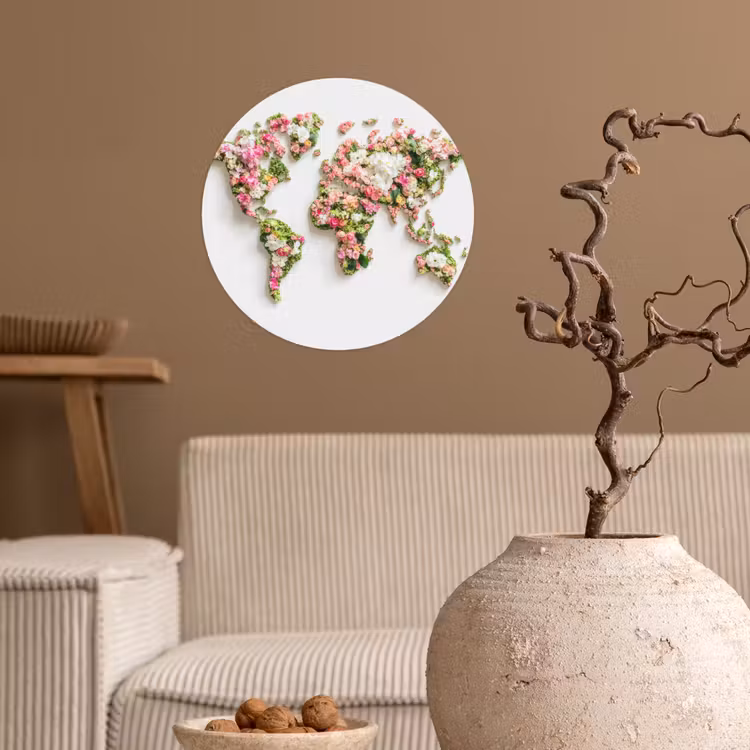 Behangcirkel - Wereldkaart - Bloemen - Subtiel — 2