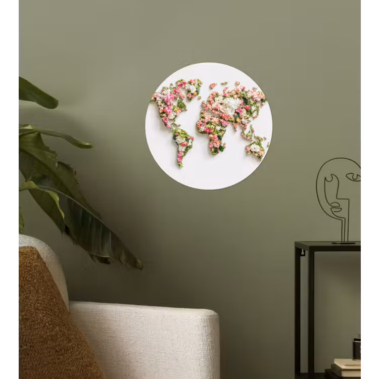 Behangcirkel - Wereldkaart - Bloemen - Subtiel — 3
