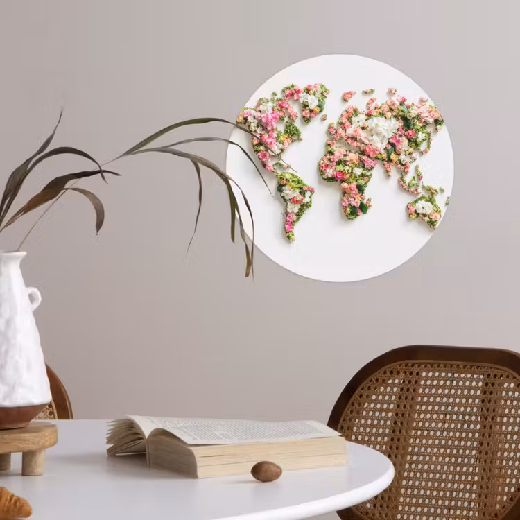 Behangcirkel - Wereldkaart - Bloemen - Subtiel — 4