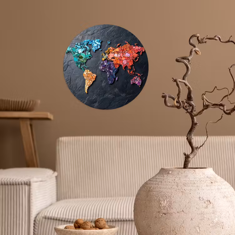 Behangcirkel - Wereldkaart - Edelstenen - Regenboog - Ruw — 2