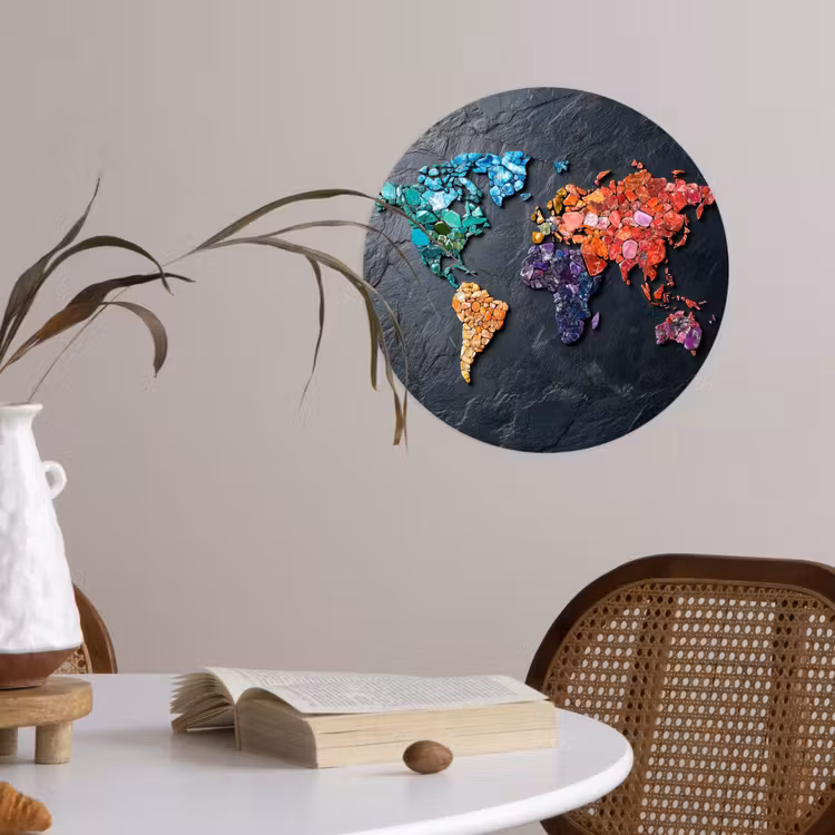 Behangcirkel - Wereldkaart - Edelstenen - Regenboog - Ruw — 4