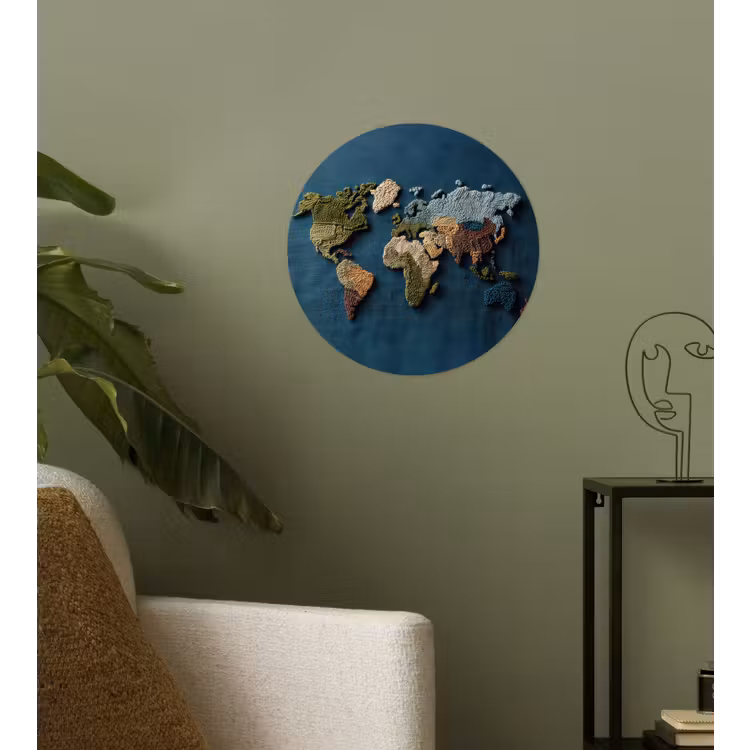 Behangcirkel - Wereldkaart - Geborduurd - Verschillende tinten — 3