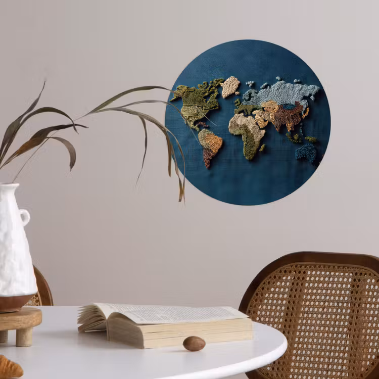 Behangcirkel - Wereldkaart - Geborduurd - Verschillende tinten — 4