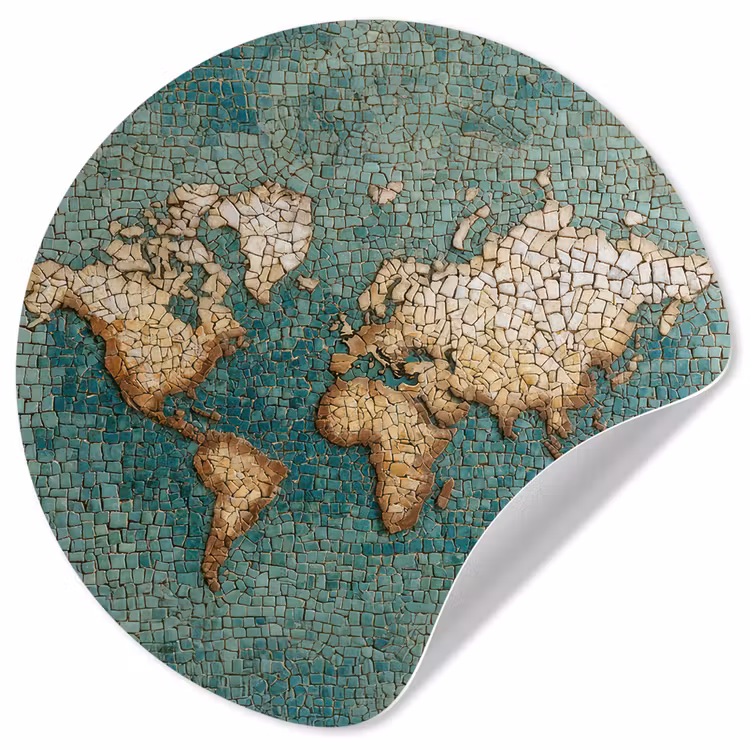 Behangcirkel - Wereldkaart - Gebroken tegels - Mozaïek — 1