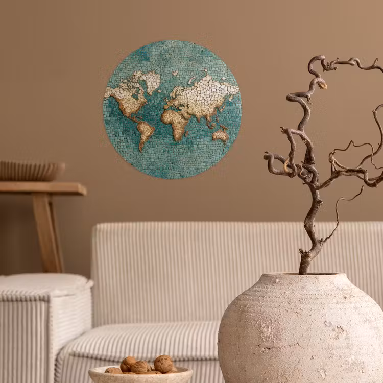 Behangcirkel - Wereldkaart - Gebroken tegels - Mozaïek — 2