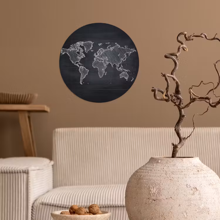 Behangcirkel - Wereldkaart - Krijt - Zwart - minimalistisch — 2