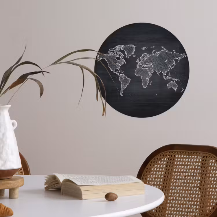 Behangcirkel - Wereldkaart - Krijt - Zwart - minimalistisch — 4