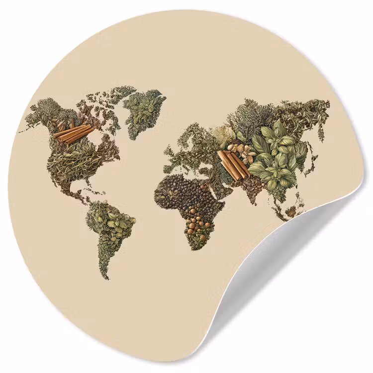 Behangcirkel - Wereldkaart - Kruiden - Kleurrijk — 1